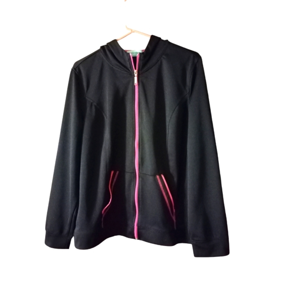 90s Lightweight Hooded Zip Jacket Silver Wear Navy Pink Trim Pocketed Layer 2X